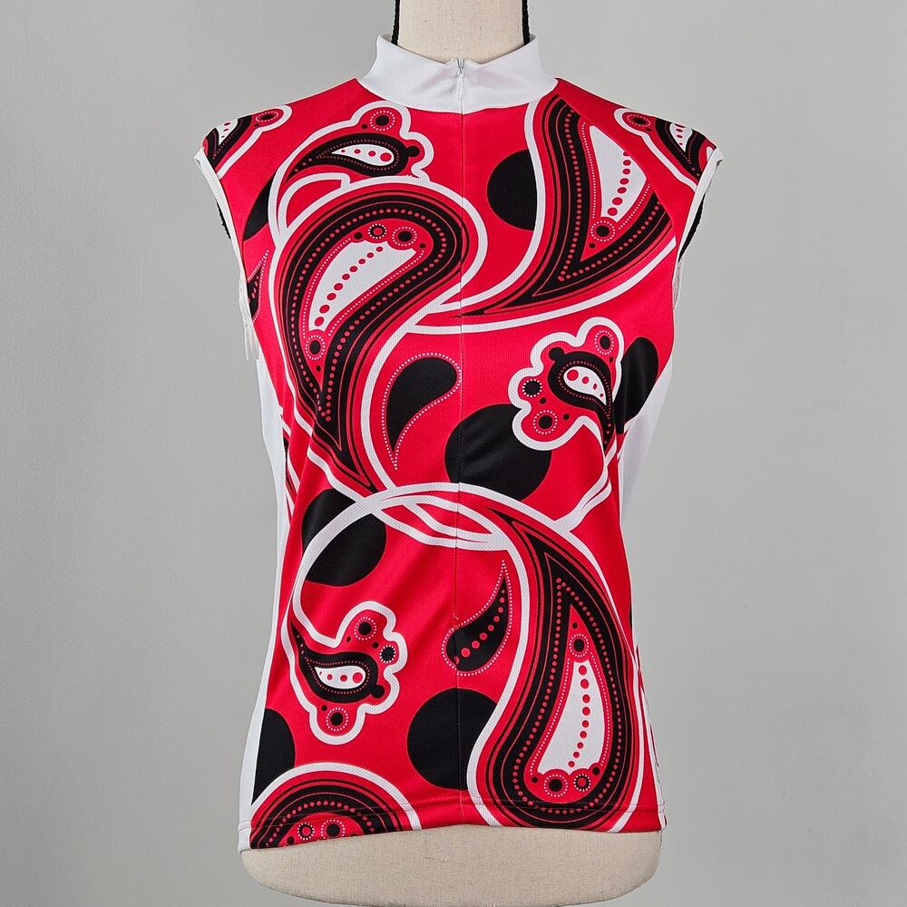 Athleta Red Paisley Bicycling Cycling Running Sleeveless Jersey |‎ Women's M